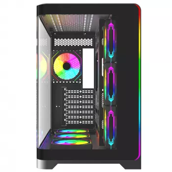 Rampage LYRON Mid Tower -pelikotelotietokone, 7x ARGB PWM -tuuletinta, Tempered Glass, musta