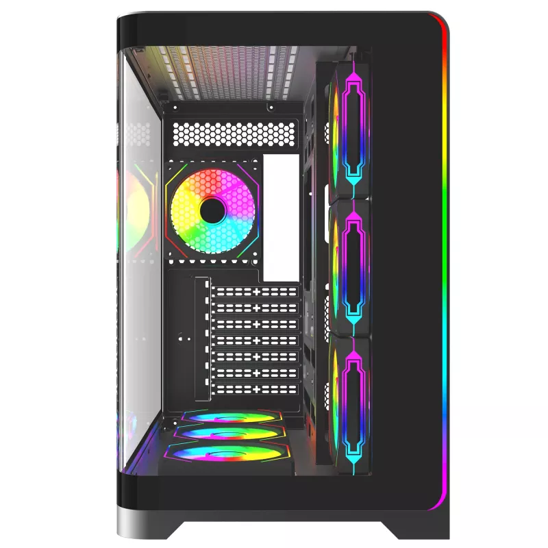 Rampage LYRON Mid Tower -pelikotelotietokone, 7x ARGB PWM -tuuletinta, Tempered Glass, musta