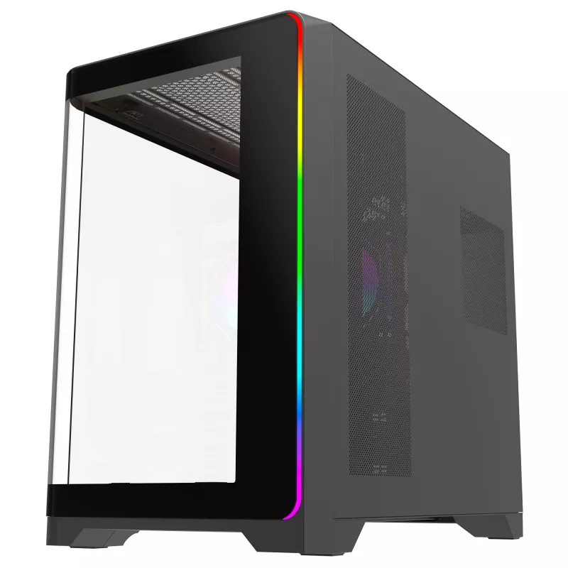 Rampage LYRON Mid Tower -pelikotelotietokone, 7x ARGB PWM -tuuletinta, Tempered Glass, musta