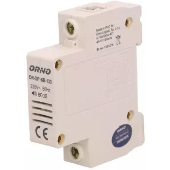ORNO OR-DP-SB-133 langallinen ovikello, DIN-kisko 1 moduuli, 230V AC, 85 dB, valkoinen/harmaa