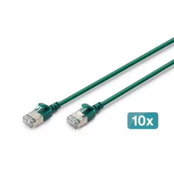 DIGITUS CAT 6A F-FTP Slim -verkkokaapeli, 0,5 m, vihreä, 10 kpl:n pakkaus
