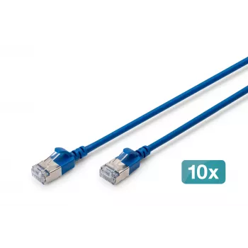 DIGITUS CAT 6A F-FTP Slim -verkkokaapeli, 0,5 m, sininen, 10 kpl:n pakkaus