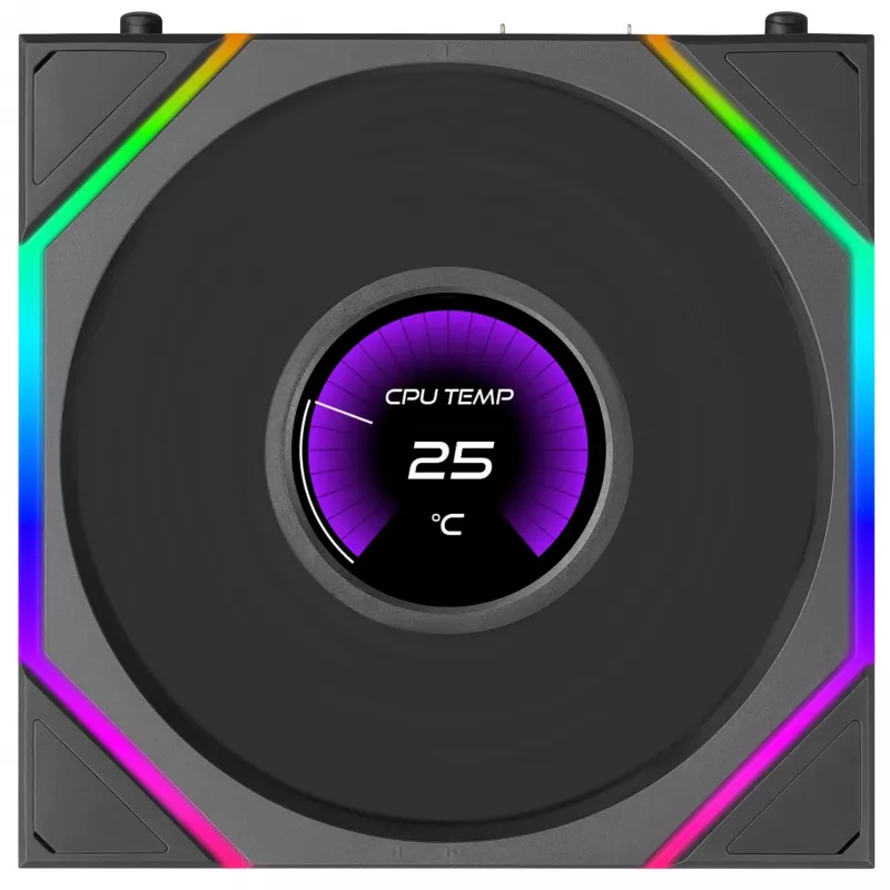 Lian Li UNI FAN TL LCD FLEX Wireless 120mm Reverse Blade ARGB PWM -tuuletin LCD-näytöllä - musta