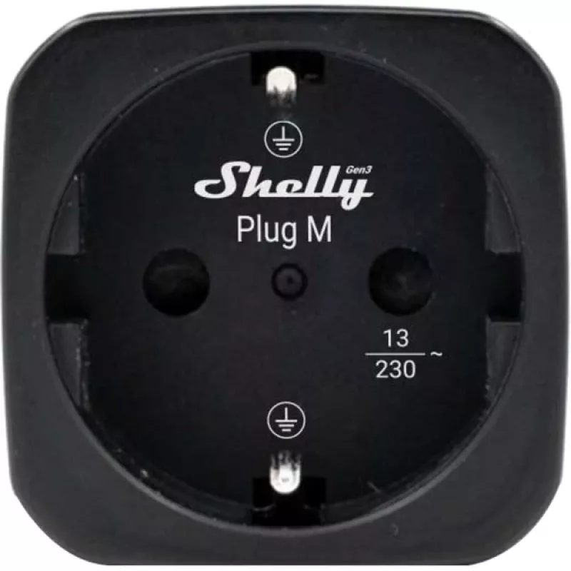 Shelly Plug M Gen3 musta älypistoke energianseurannalla, 13A, Wi-Fi & Bluetooth