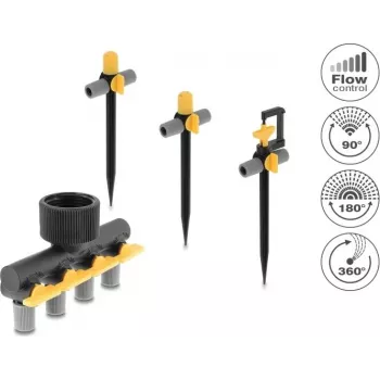 Delock sprinkler T-liitinsarja 90°, 180° ja 360° suuttimilla + 4-haarainen jakaja