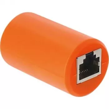Delock RJ45-liitin naaras-naaras Cat.6A suojattu ylijännitesuojalla, oranssi