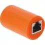 Delock RJ45-liitin naaras-naaras Cat.6A suojattu ylijännitesuojalla, oranssi