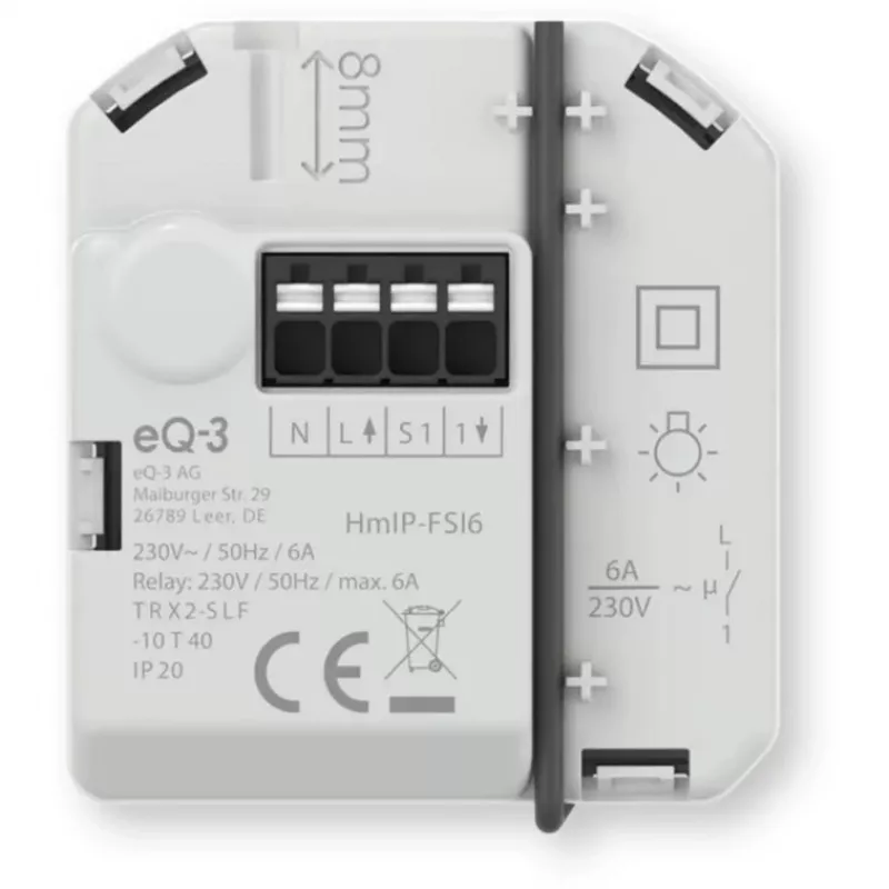 Homematic IP uppoasennettava kytkinaktori painikeliitännällä (6 A)