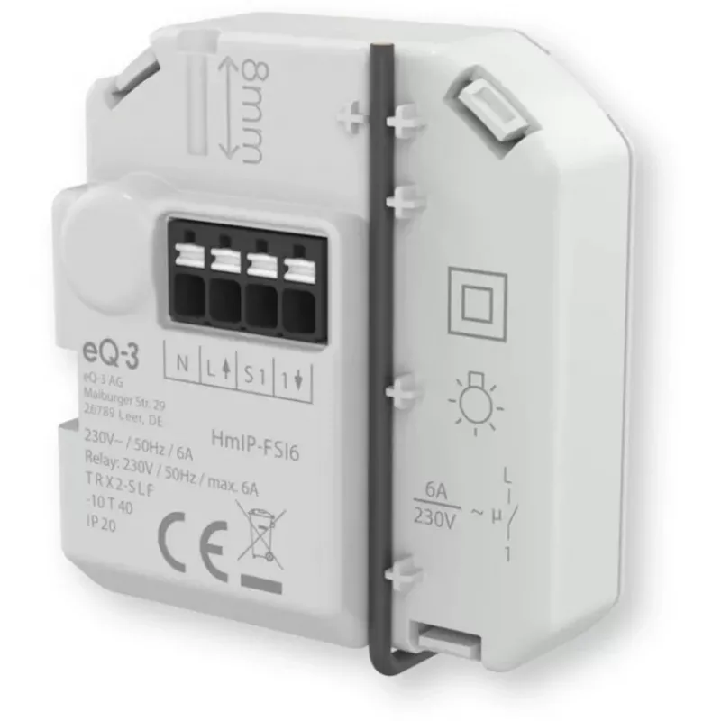 Homematic IP uppoasennettava kytkinaktori painikeliitännällä (6 A)