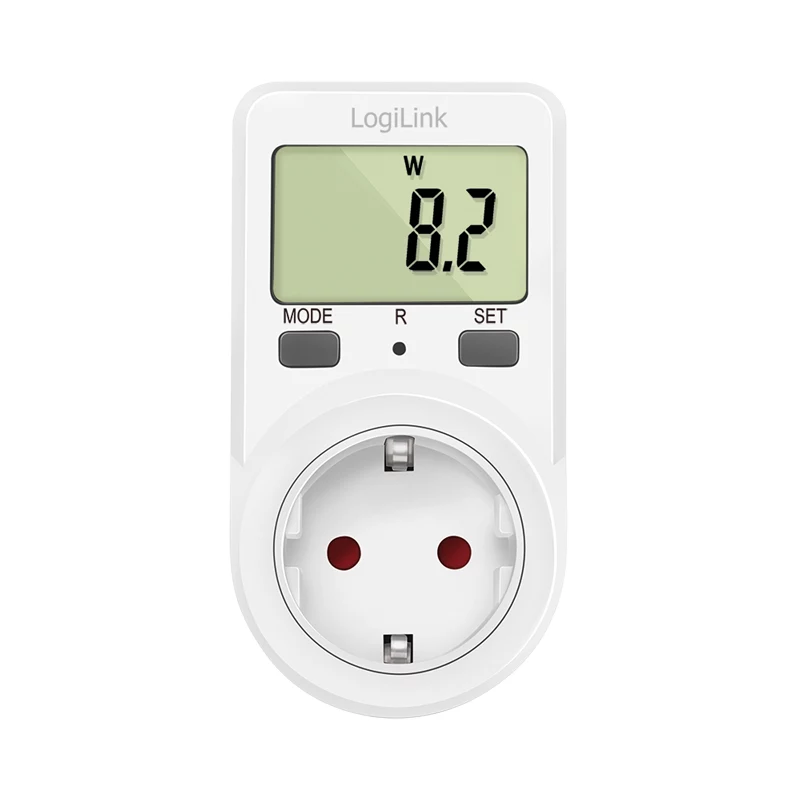 LogiLink energiankulutusmittari, 1,5 inch LCD-näyttö, yksitariffi, Schuko-pistoke, valkoinen