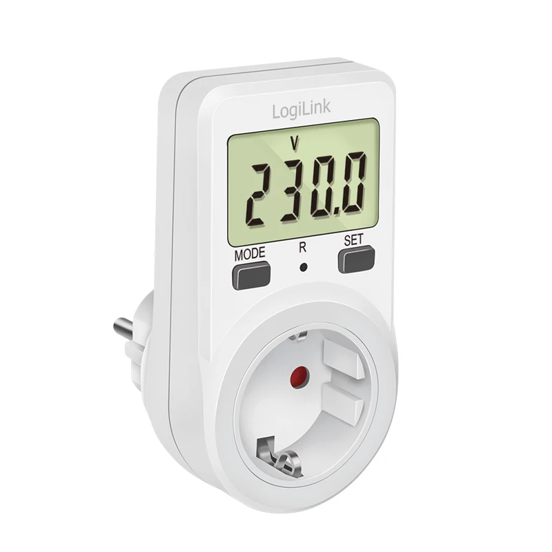 LogiLink energiankulutusmittari, 1,5 inch LCD-näyttö, yksitariffi, Schuko-pistoke, valkoinen