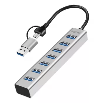 LogiLink USB 3.0 -keskitin 7x USB-A 2-in-1-liitäntäkaapeli hopea