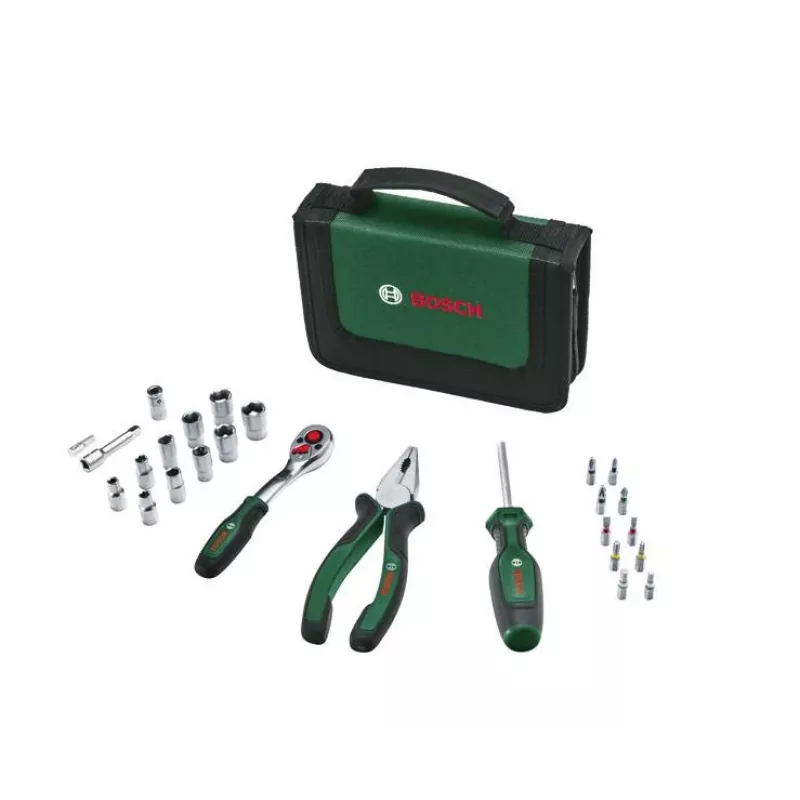 Bosch Starter-työkalusarja, 26-osainen (vihreä/musta, tekstiilinen vetoketjupussi)
