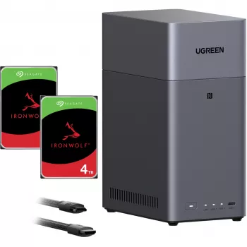 UGREEN DH2300 paketti 2x Seagate IronWolf NAS 4TB CMR (musta)