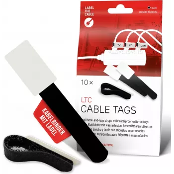 LABEL THE CABLE LTC 2610-10 uudelleenkäytettävät tarranauhalliset kaapelikiinnikkeet merkintäkentällä, musta, 10 kpl:n pakkaus