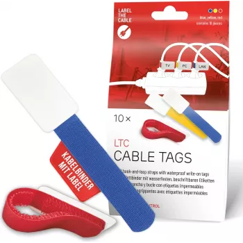 LABEL THE CABLE LTC 2630-10 uudelleenkäytettävä tarranauha-kaapelikiinnike-tarrasarja, sekalaiset koot ja värit, 10 kpl
