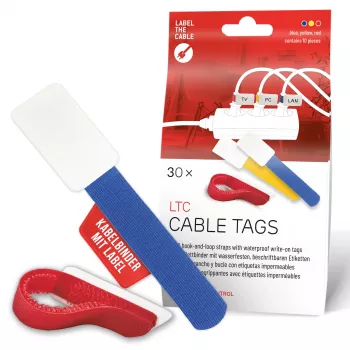 LABEL THE CABLE LTC 2630-30 uudelleenkäytettävät tarranauhalliset kaapelikiinnikkeet merkintäkentällä, 30 osan sekasarja