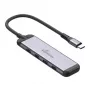 MEDIARANGE MRCS512 USB-C-keskitin 4-porttinen 3x USB-C 3.2 Gen 1 + 1x PD 100W hopea