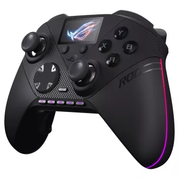 ASUS ROG Raikiri II Pro PC-peliohjain - Triple-Mode (USB-C, 2,4 GHz RF, Bluetooth 5.0), OLED-näyttö, 4 ohjelmoitavaa lisäpainiketta, ESS-DAC, musta