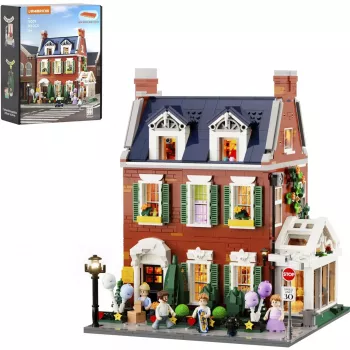 Lumibricks Redbrick Row House LED-rakennussarja - 850-osainen arkkitehtuurimalli integroidulla lämminvalkoisella valaistuksella, USB-käyttöinen, yli 8-vuotiaille lapsille