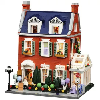 Lumibricks Redbrick Row House LED-rakennussarja - 850-osainen arkkitehtuurimalli integroidulla lämminvalkoisella valaistuksella, USB-käyttöinen, yli 8-vuotiaille lapsille