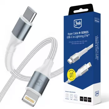3mk Hyper Cable N-SERIES USB-C - Lightning 3m PD 3.0 9V/3A 27W valkoinen