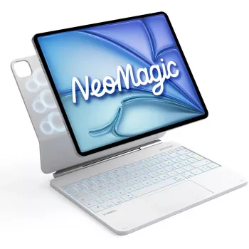 Inateck näppäimistökotelo iPad Pro 12,9 tuumalle (3.-6. sukupolvi) trackpadilla, taustavalaistuilla näppäimillä, QWERTZ-asettelu - valkoinen