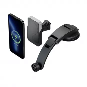 ALOGIC Matrix Universal magneettinen langaton autolaturiteline imukupilla ja ilmanvaihtoklipsillä, 15W Qi-pikalataus, automaattinen kiinnitys, 360° kierto, musta