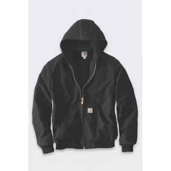 Carhartt J140 Firm Duck Active takki - miesten työtakki tikattu flanellivuori, musta