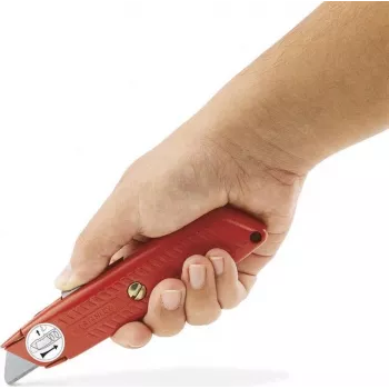 STANLEY BLACK&DECKER 99E sisäänvedettävä turvakatkaisuveitsi ruuvilukituksella, sinkkiseosvalukahva, 5 teräasentoa, sisäinen säilytys 3 terälle, metallinharmaa