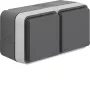 Hager WNC144 pinta-asennettava SCHUKO-kaksoispistorasia kippikannella, IP55, harmaa