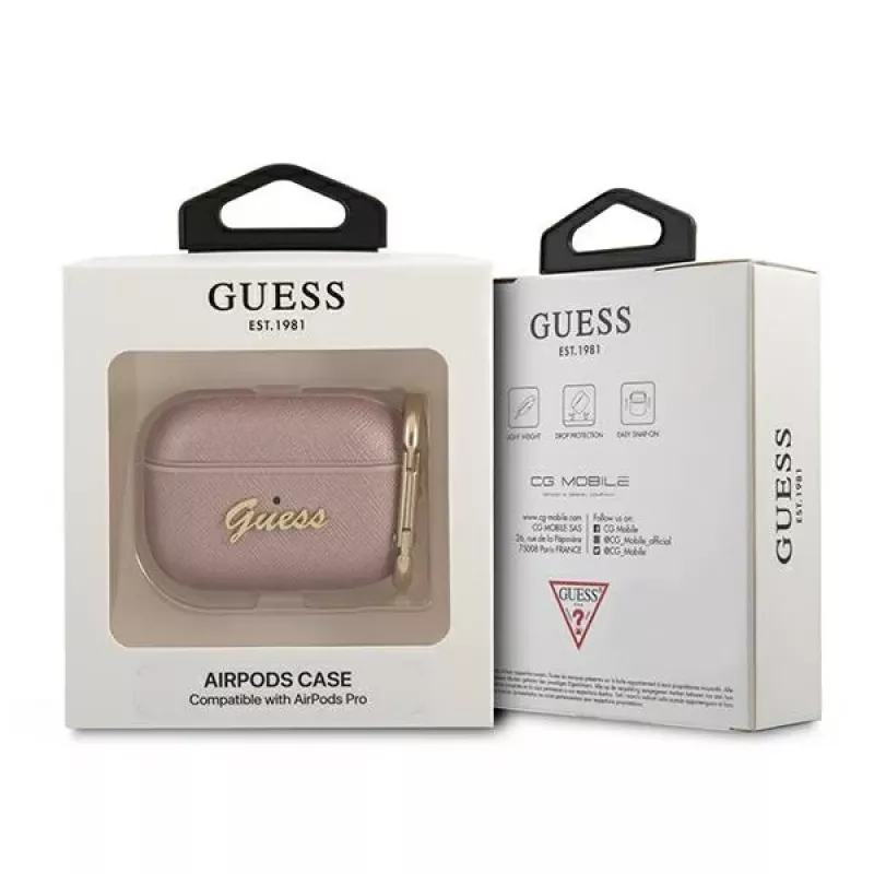 GUESS GUAPSASMP AirPods Pro kotelo Saffiano Script Metal Collection pinkki