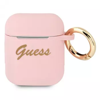 GUESS GUA2SSSI AirPods 1/2 kotelo pinkki silikoni Vintage Script