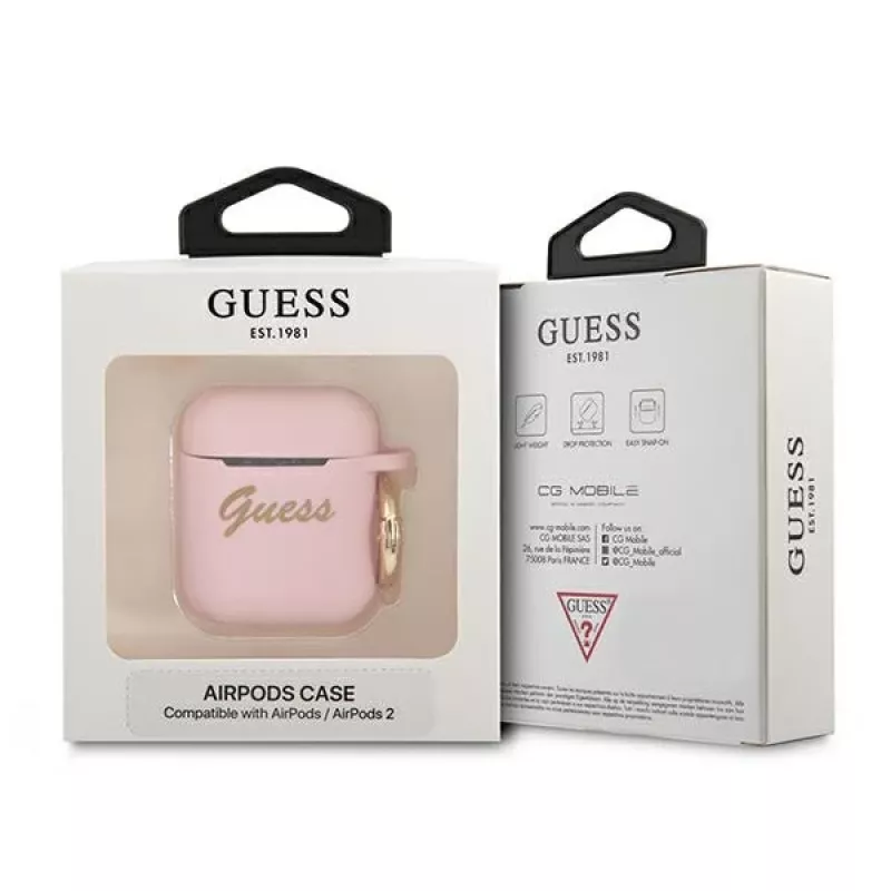 GUESS GUA2SSSI AirPods 1/2 kotelo pinkki silikoni Vintage Script