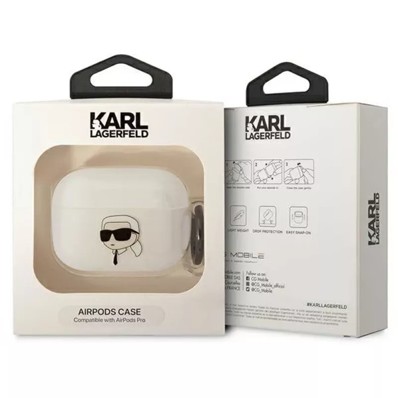 Karl Lagerfeld AirPods Pro kotelo läpinäkyvä Karl-pää-siluetilla