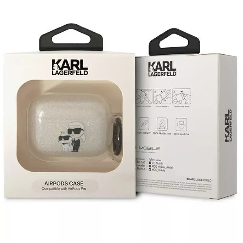 Karl Lagerfeld KLAPHNKCTGT AirPods Pro kotelo läpinäkyvä glitter Karl & Choupette