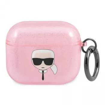 Karl Lagerfeld KLA3UKHGP Glitter Karl's Head AirPods 3 kotelo - pinkki