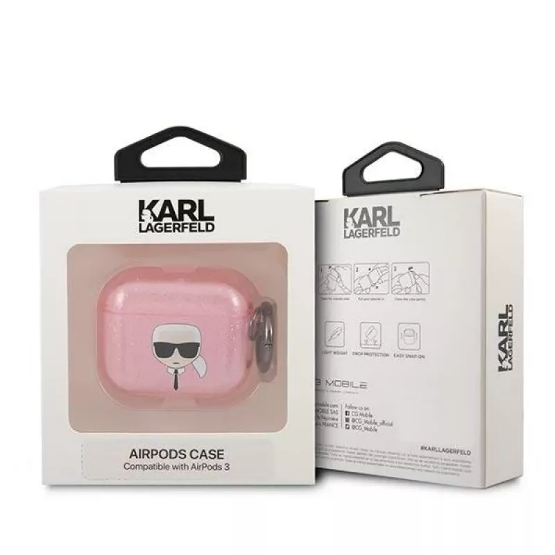 Karl Lagerfeld KLA3UKHGP Glitter Karl's Head AirPods 3 kotelo - pinkki