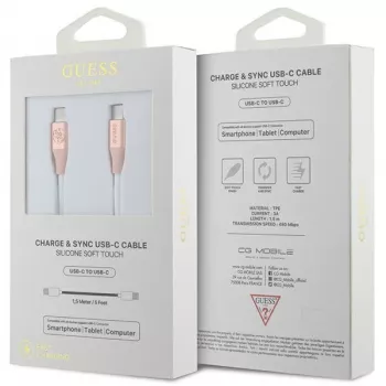 GUESS GUCCLALRGDP USB-C - USB-C pikalatauskaapeli 1,5 m pinkki kohokuvioidulla logolla
