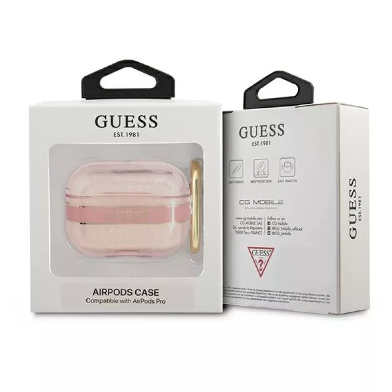 GUESS AirPods Pro kotelo kantohihnalla pinkki Strap Collection