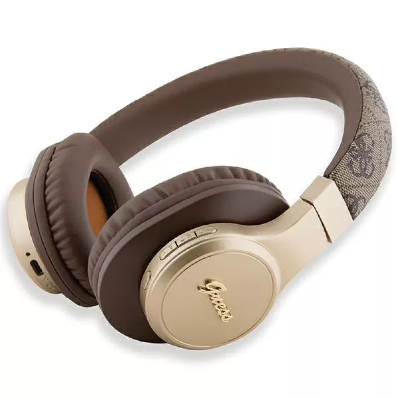 GUESS 4G Script Metal Logo langattomat on-ear-kuulokkeet Bluetooth 5.3 ruskea
