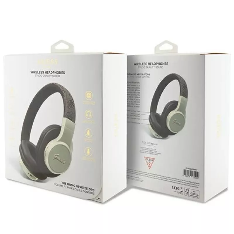 GUESS 4G Script Metal Logo langattomat on-ear-kuulokkeet Bluetooth 5.3 ruskea
