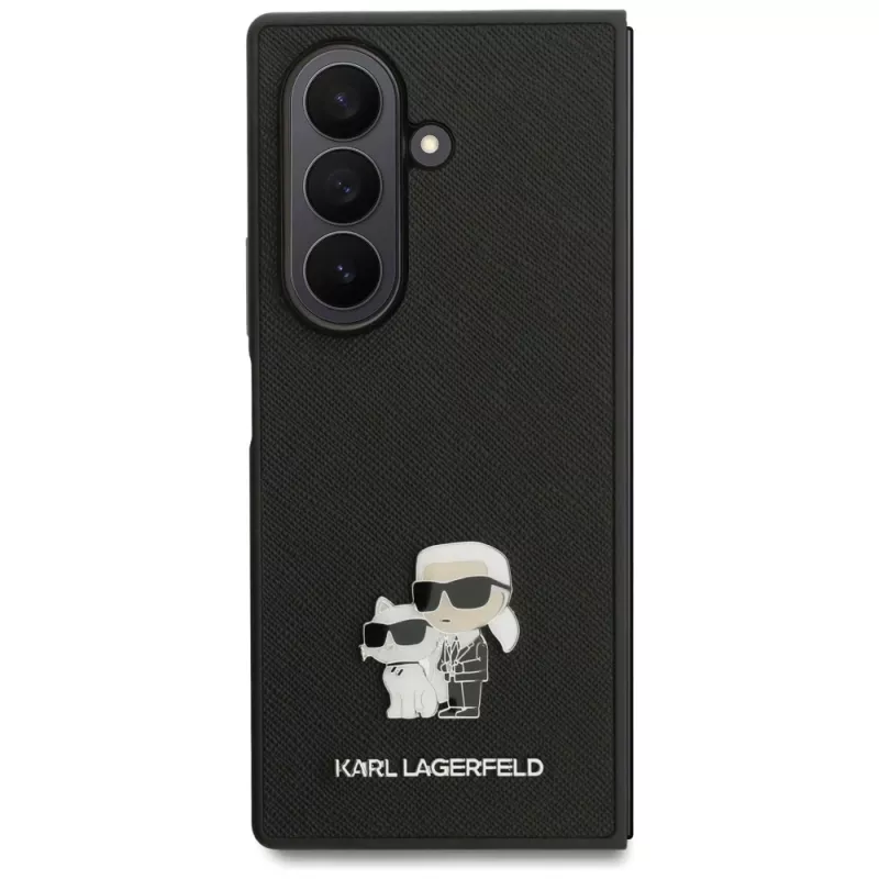 Karl Lagerfeld Saffiano Karl & Choupette Pin kotelo Samsung Galaxy Z Fold7 - musta