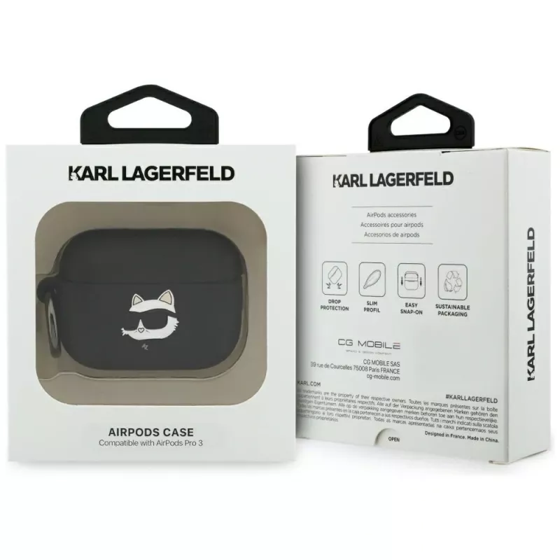 Karl Lagerfeld Silikoni Choupette Head 3D -kotelo AirPods Pro 3 - musta