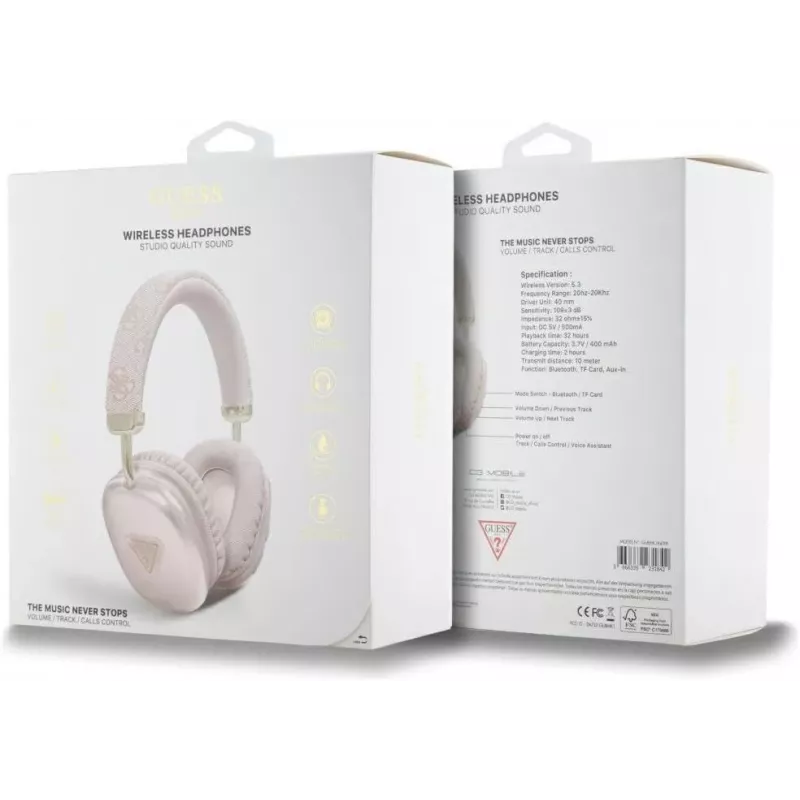GUESS PU-nahka 4G Triangle Logo Bluetooth-stereokuulokkeet vaaleanpunainen