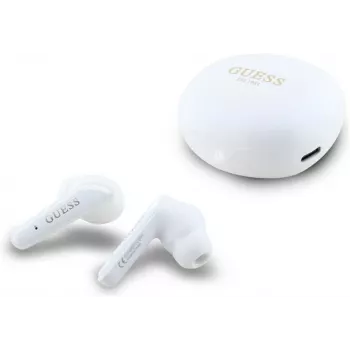 GUESS Flat Classic Logo Electroplated True Wireless -nappikuulokkeet, valkoinen