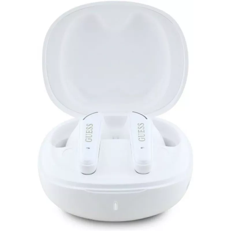 GUESS Flat Classic Logo Electroplated True Wireless -nappikuulokkeet, valkoinen