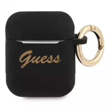Guess GUA2SSSK AirPods 1/2 kotelo musta silikoni Vintage Script