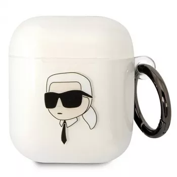 Karl Lagerfeld KLA2HNIKTCT läpinäkyvä AirPods 1/2 kotelo Karl's Head -kuviolla