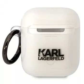 Karl Lagerfeld KLA2HNIKTCT läpinäkyvä AirPods 1/2 kotelo Karl's Head -kuviolla